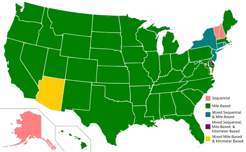 Exit Numbers in the United States by State as of August 2021[update]