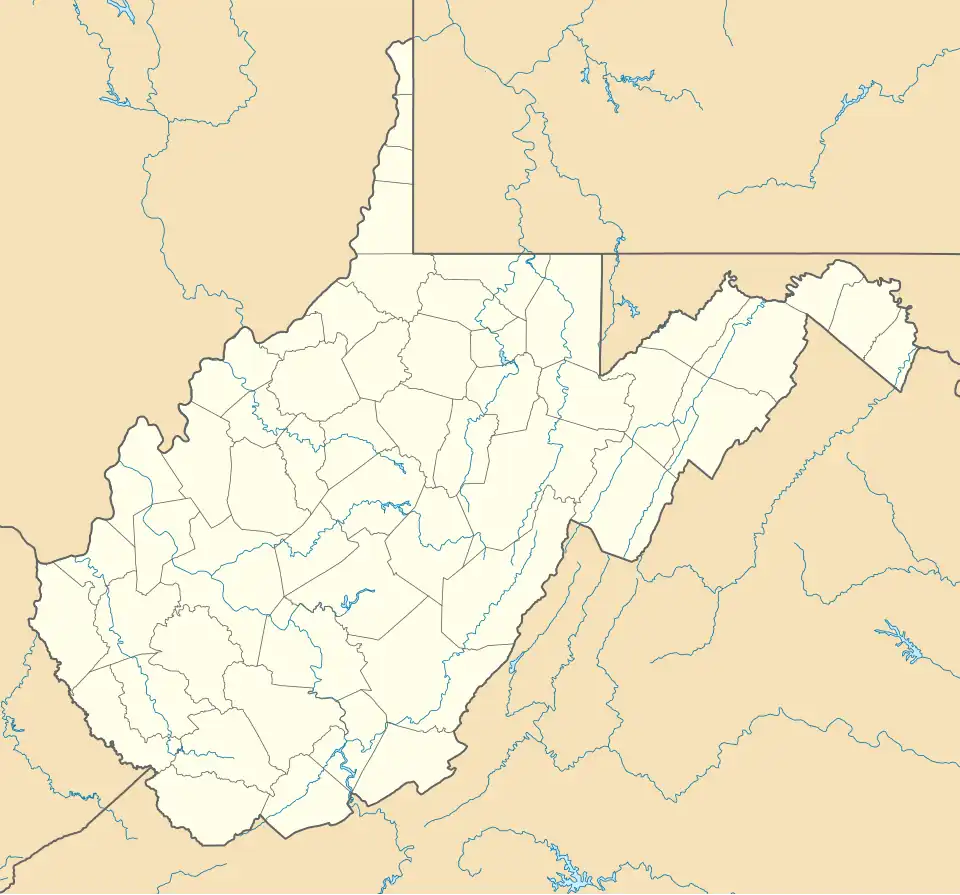Map of Romney, West Virginia, with mark showing location of the Confederate Memorial