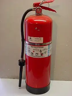 A modern foam fire extinguisher.