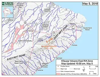 Map of the locations of eruptive fissures (May 5, 2018)
