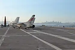 Flight deck, with San Francisco in the background