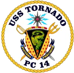 Arms of USS Tornado, with a dragon urinant