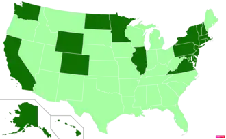 States in the United States by per capita income according to the U.S. Census Bureau American Community Survey 2013–2017 5-Year Estimates.[53] States with per capita incomes higher than the United States as a whole are in full green.