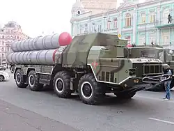 Ukrainian S-300 medium-range anti-aircraft missile system during a training march before the Independence Day parade, August 22, 2014, Kyiv, Ukraine.