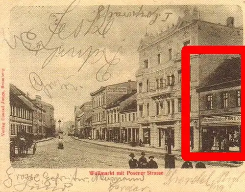 Berg's shop highlighted on a 1905 postcard