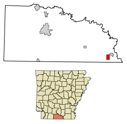 Location of Huttig in Union County, Arkansas.