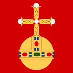 In the flag of Uppland, the globe of the globus cruciger is stylized as a T-and-O map,