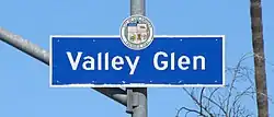 Valley Glen neighborhood sign located at the intersection of Burbank Boulevard and Fulton Avenue