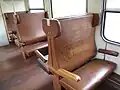 Vandalized seat inside a passenger car on a train in the Czech Republic