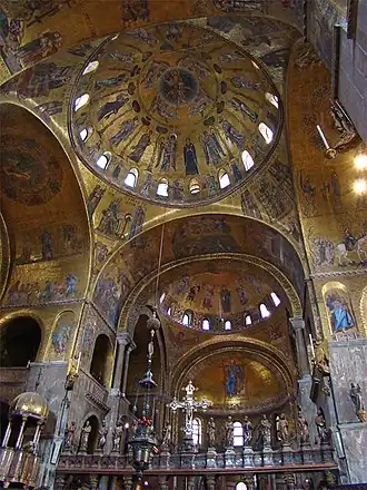 Interior picture of the central dome of St. Mark's Basilica