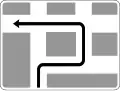 Advance direction sign for route to be followed to turn left, where a left turn at the next intersection is prohibited