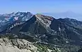 North aspect of Box Elder Peak (centered) viewed from Pfeifferhorn. (Mount Timpanogos behind, left).