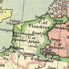 The Pale of Calais (yellow) in 1477.