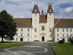 Closeup of the central portion of the abbey building
