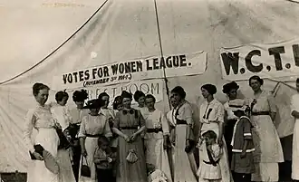 Votes for Women League's tent at the1914 Bottineau County Fair.
