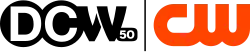 In white on blue, the letters D and C over two overlapping circles. Next to them, a blue stylized W, with a small box reading "50" in the lower right-hand corner.