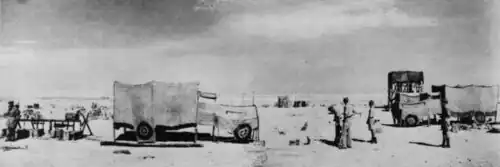 Photograph of the 'Diamond' dummy water pipeline showing dummy vehicles and filling station