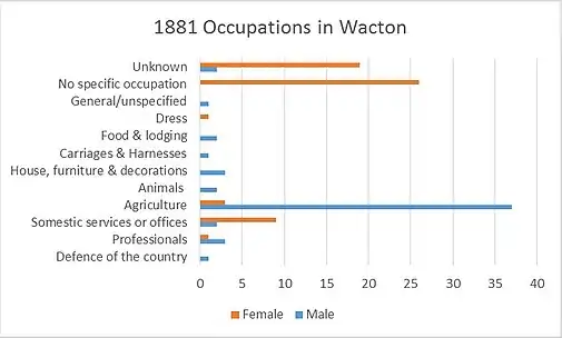 A graph showing the occupations of Wactons residents in 1881.