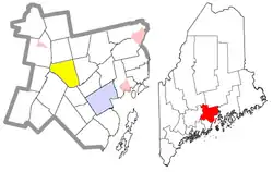 Location of Knox (in yellow) in Waldo County and the state of Maine