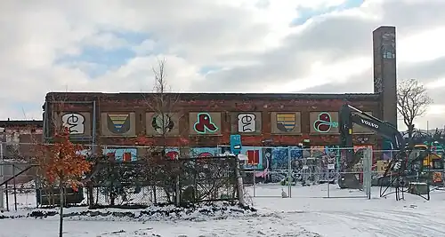 Building 4 (factory) with Lincoln Street Art Park in the foreground