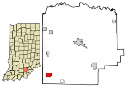 Location of Hardinsburg in Washington County, Indiana.