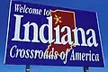 Indiana's motto, Crossroads of America, on a state welcome sign.
