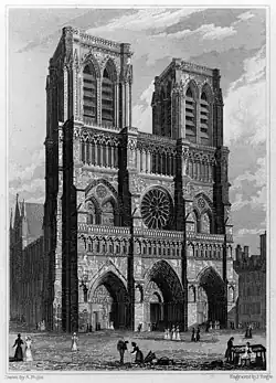 Notre Dame stripped of its statuary and spire (1820s)