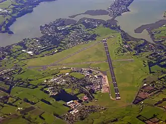 Aerial view of Whenuapai Airbase, looking eastward