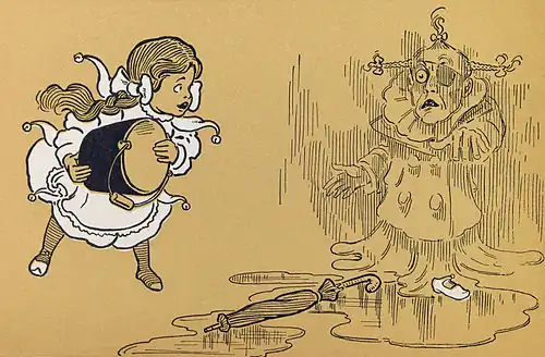 Image 6 Wicked Witch of the West Illustrator: W. W. Denslow; Restoration: Lise Broer Dorothy (left) douses the Wicked Witch of the West with water, melting her, in this illustration from the first edition of L. Frank Baum's The Wonderful Wizard of Oz. The appearance of the witch in the 1939 film adaptation of the novel has become an archetype for human wickedness. This film is the source of the oft-quoted phrase, "I'll get you, my pretty ... and your little dog too!" The unique Broadway musical, Wicked, The Untold Story Of the Witches of Oz, tells of The Wicked Witch of the West, the Tin Man, The Cowardly Lion, The Scarecrow, and Glinda's shared history. More selected pictures