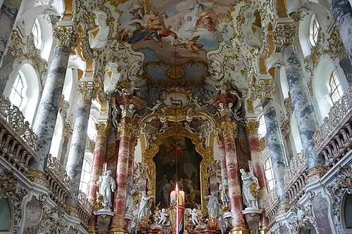 Pilgrimage Church of Wies, Steingaden, Germany, by Dominikus and Johann Baptist Zimmermann, 1754[201]
