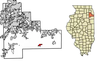 Location of Peotone in Will County, Illinois.