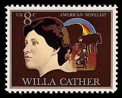 A postage stamp honoring Cather, issued by the United States Postal Service in 1973