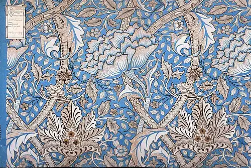 Furnishing fabric, block-printed at Merton Abbey (1882) (Victoria and Albert Museum)