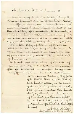 Chief Justice Chase's writ of summons to Johnson