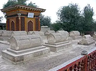 Royal tombs of the Yarkent Khanate at the Altyn Mosque in Yarkand, with tomb of Sultan Said Khan (1533) in the central pavilion