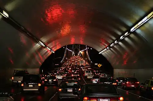 Yerba Buena Tunnel, westbound night traffic (2008)