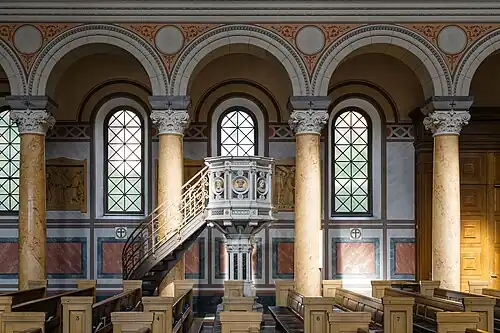 Pulpit in front of columns