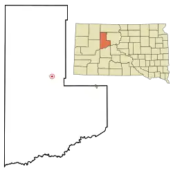Location in Ziebach County and the state of South Dakota