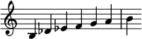  {
\override Score.TimeSignature #'stencil = ##f
\relative c' {
  \clef treble \time 6/4
  b4 des es f g a b
} }
