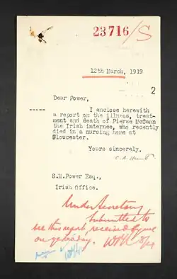 British Army military intelligence file for Pierce McCann